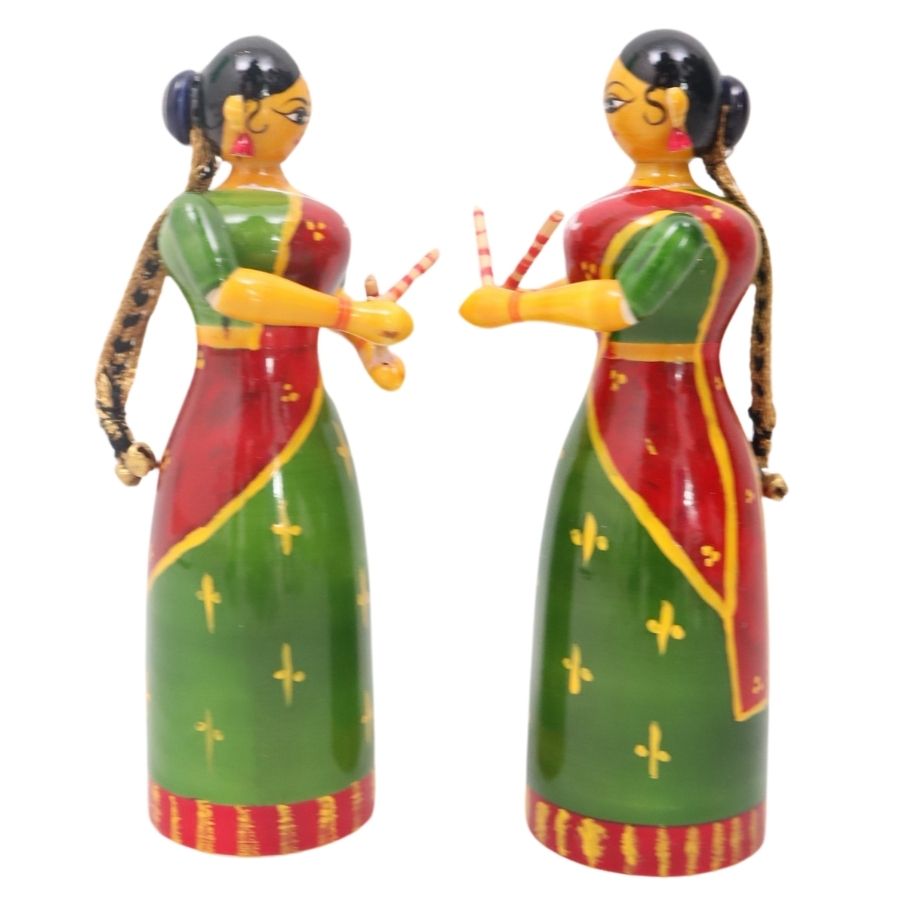 IndiaFx Handcrafted Etikoppaka Kolatam Lady Pair