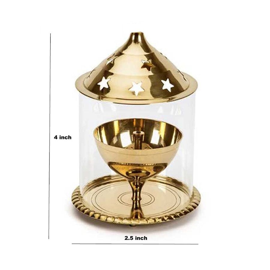 Brass Akhand Diya With Borosilicate Glass