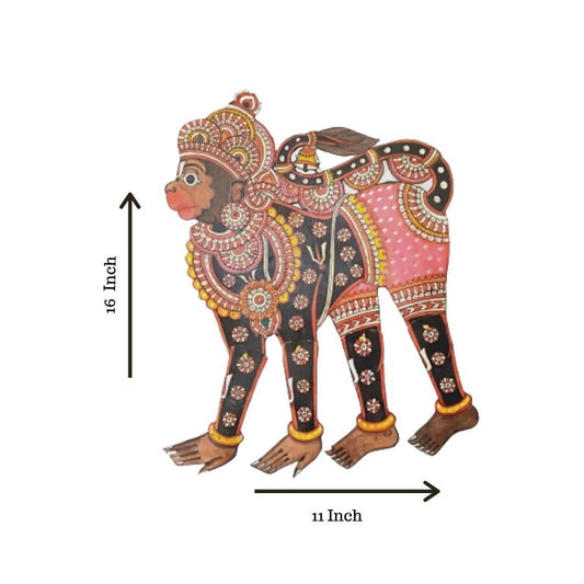 Home Decor - Interior - Hand Painted on Leather - Multicolor Hanuman / 20 Inches
