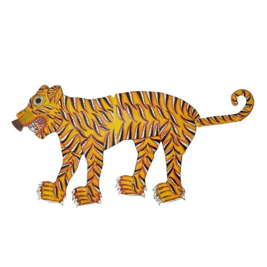 Home Decor - Interior - Hand Painted on Leather - Multicolor Tiger - 20 Inches