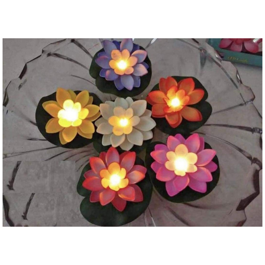 Lotus Flower Floating Diya Set with Water Sensor (Set of 6)