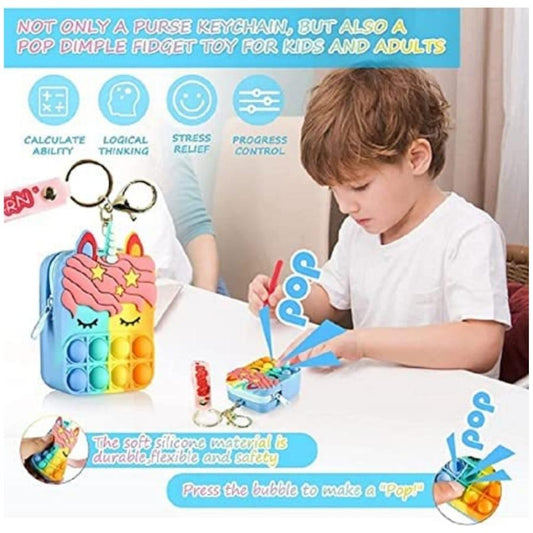 Unicorn Pop It Bag Zipper Purse With key Chain | Pack Of 2