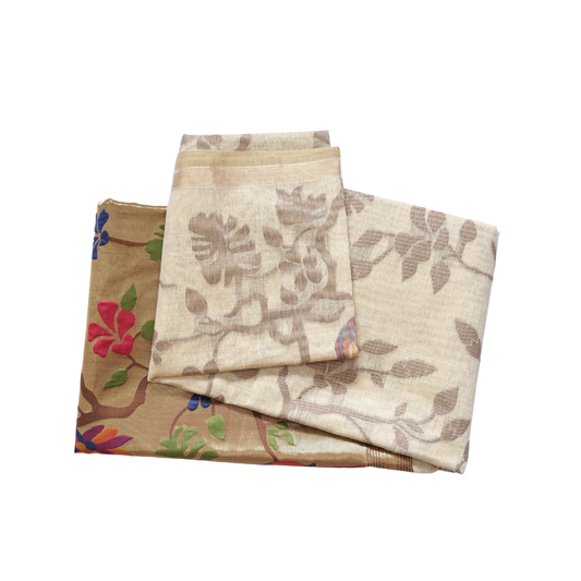 Mooga Cotton Saree | Artistic Floral with Contrast Blouse