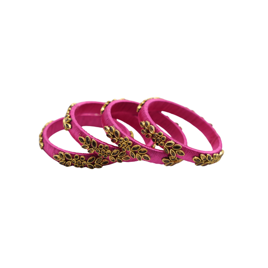 Pink Silk Thread Bangles Set | Designer Ethnic