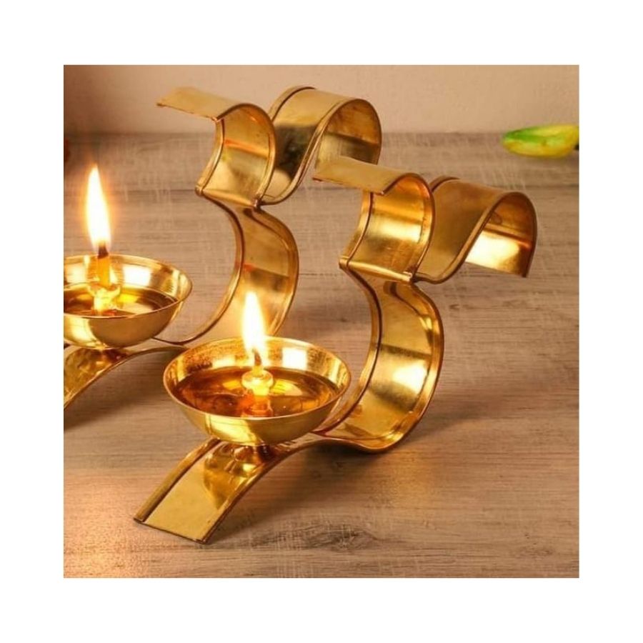 Brass Om Shaped Diya(Set Of 2)