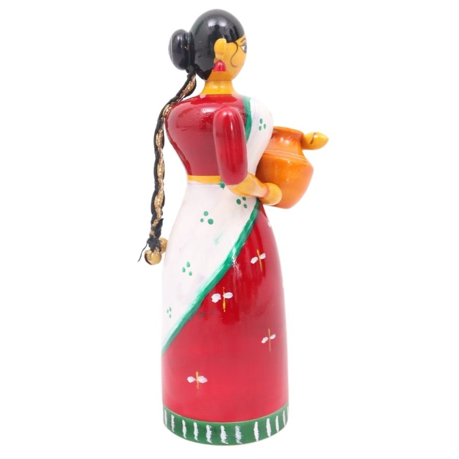 IndiaFx Handcrafted Etikoppaka Lady With Pot Showpiece Toy | 6 IN