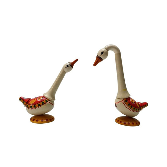 Indiafx Hand Crafted - Etikoppaka Toy - Beautiful Swan Pair For Home Decor