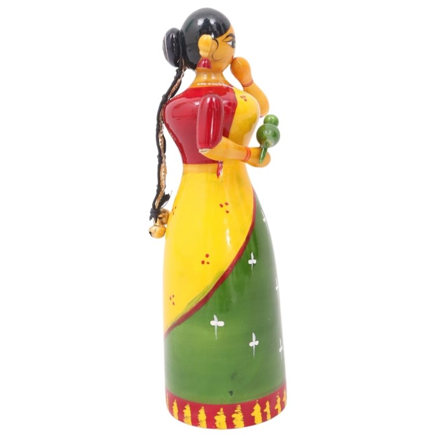 IndiaFx Handcrafted Etikoppaka Parrot Lady Showpiece Toy | 6 In