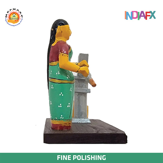 wooden handcrafted woman with handpump home decor showpiece (Drawing Water Handp