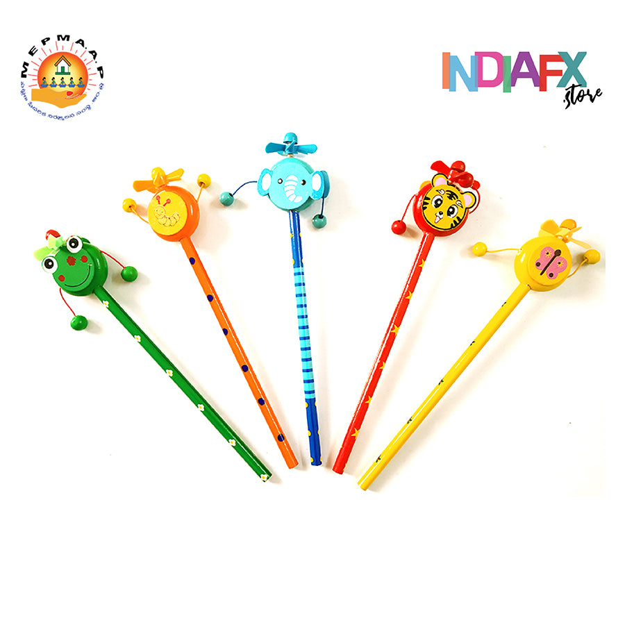 Cartoon Fun Wooden Lead Pencil with Toppers - Pack of 5 (Moving Fan)