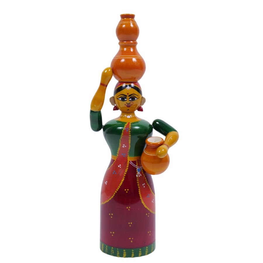 Etikoppaka Rajasthan Lady Standing Handcrafted Wooden Heritage Showpiece