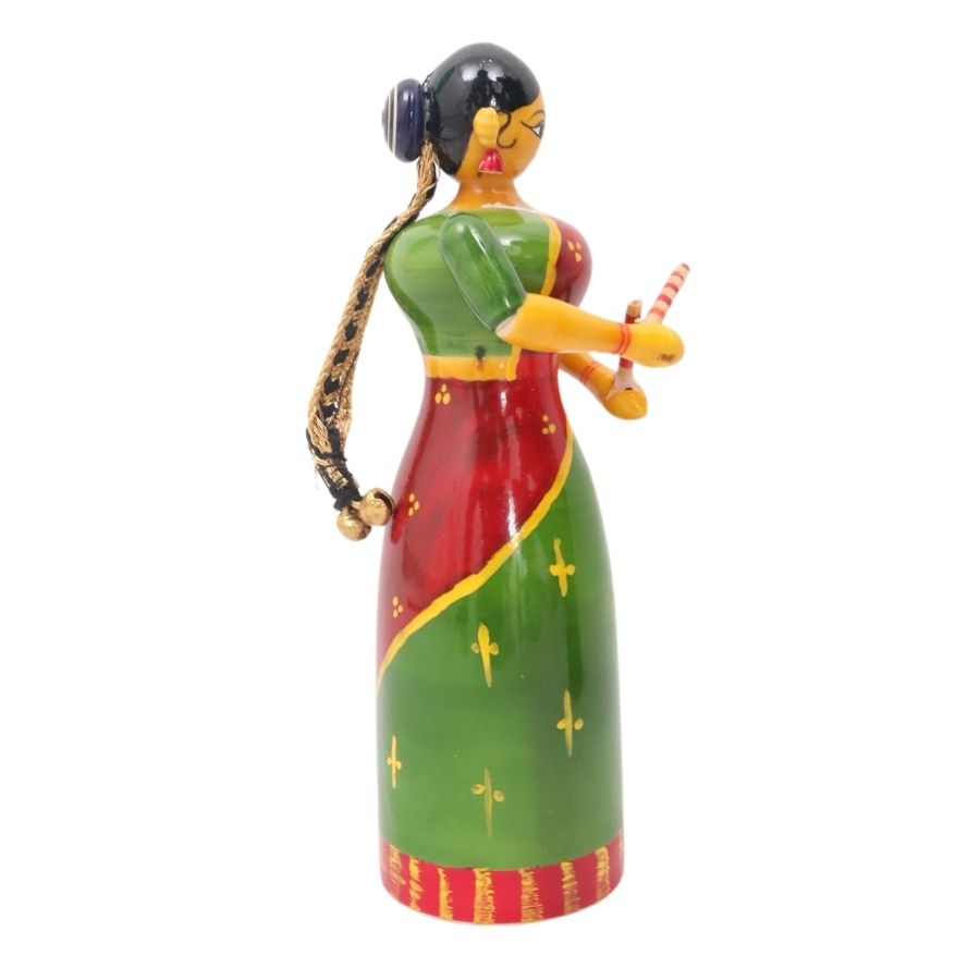 IndiaFx Handcrafted Etikoppaka Kolatam Lady Pair