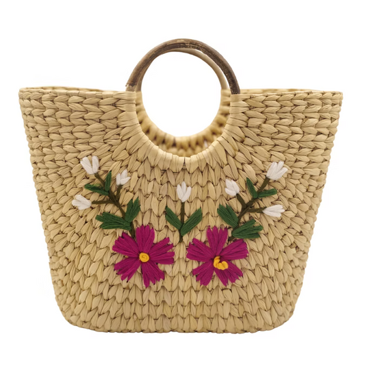 Kouna Grass Basket Handwoven Floral Carry Bag for Everyday Use