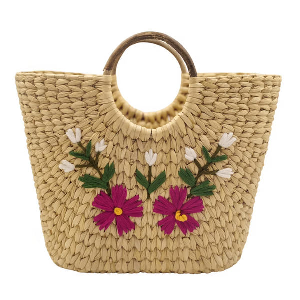 Kouna Grass Basket Handwoven Floral Carry Bag for Everyday Use