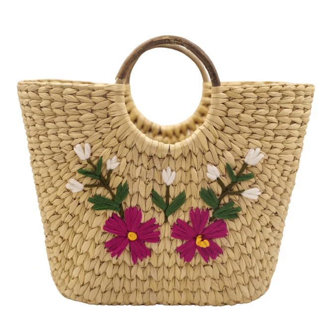 Kouna Grass Basket Handwoven Floral Carry Bag for Everyday Use