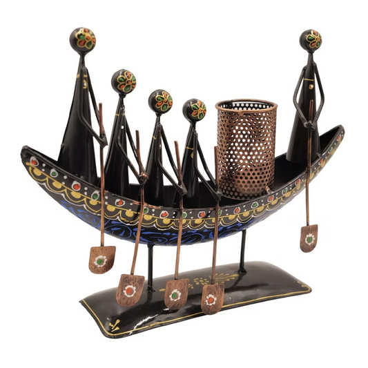 Handmade Metal Boat Pen Stand Artistic Desk Organizer