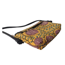 Hand printed cotton fabric sling bag with kantha work and flap | 9 Inches