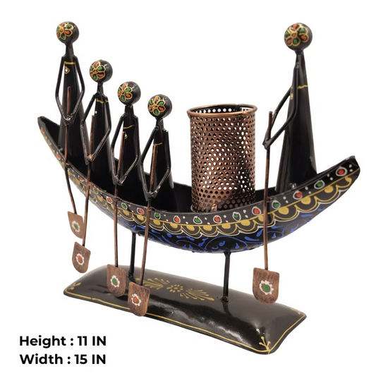 Handmade Metal Boat Pen Stand Artistic Desk Organizer