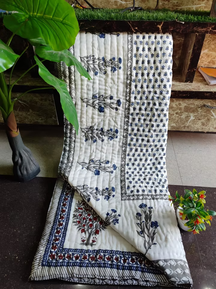 Jaipuri Rajai  Block printed cotton ( Kapas) mulmul Reversible double Rajai