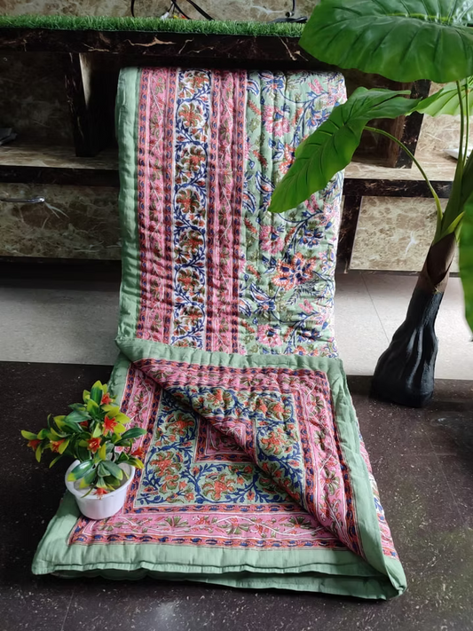 Jaipuri Rajai  Block printed cotton ( Kapas) mulmul Reversible double Rajai