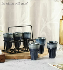Ceramic Cups with Stand | Set of 6