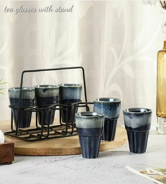Ceramic Cups with Stand | Set of 6
