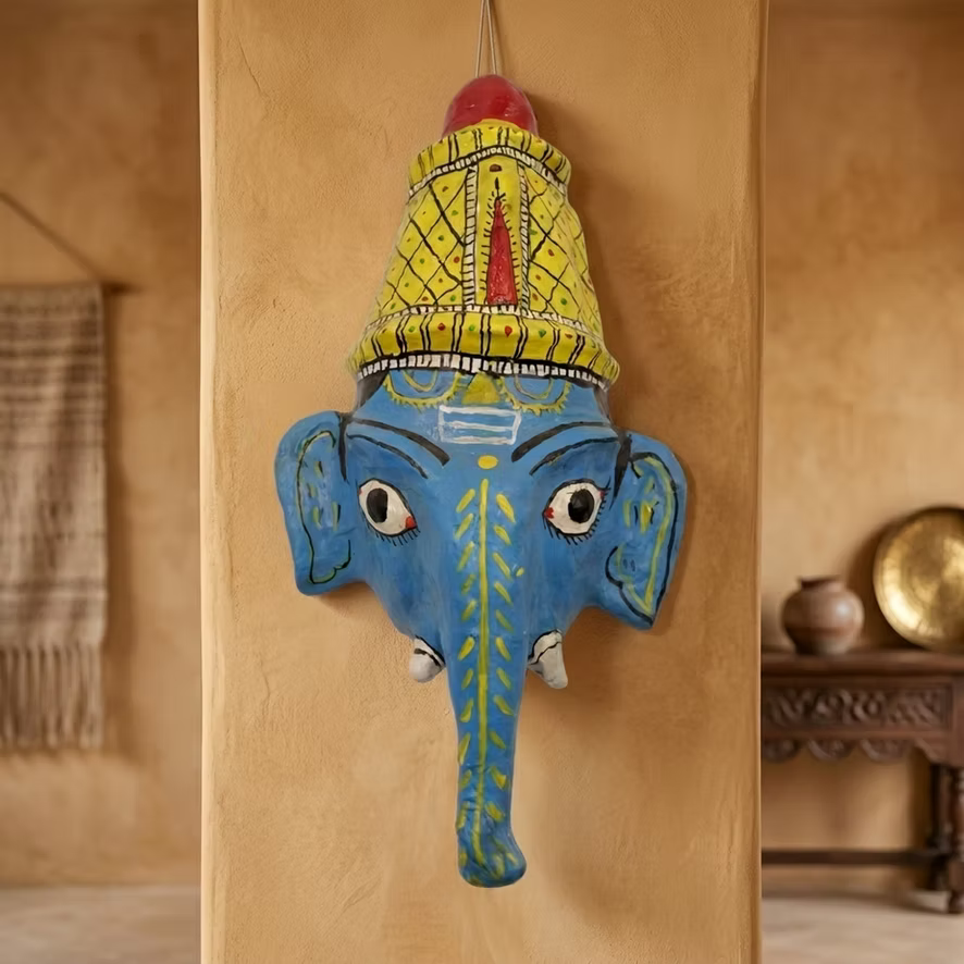Handpainted Cheriyal Ganesha Faces Traditional Art Decor Set