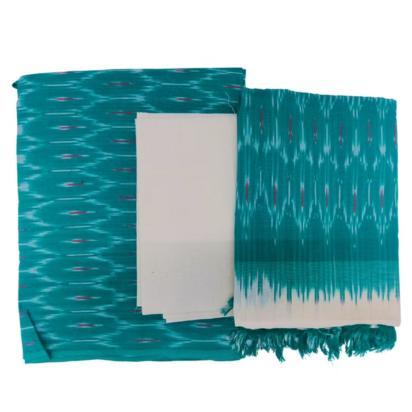 Pochampally Ikat Vibes Unstitched Cotton Suit Set (Top-Bottom-Dupatta)