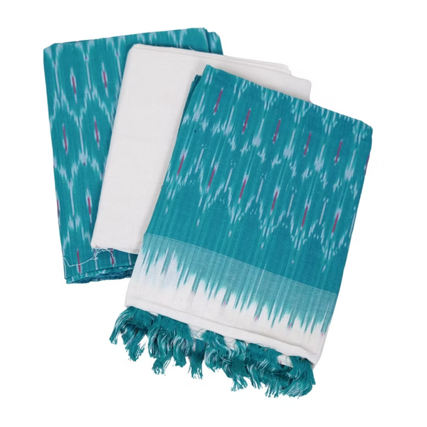 Pochampally Ikat Vibes Unstitched Cotton Suit Set (Top-Bottom-Dupatta)