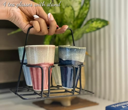 Ceramic Cups With Stand | Set Of 4