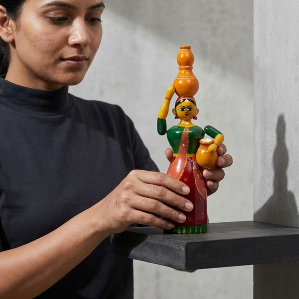 Etikoppaka Rajasthan Lady Standing Handcrafted Wooden Heritage Showpiece