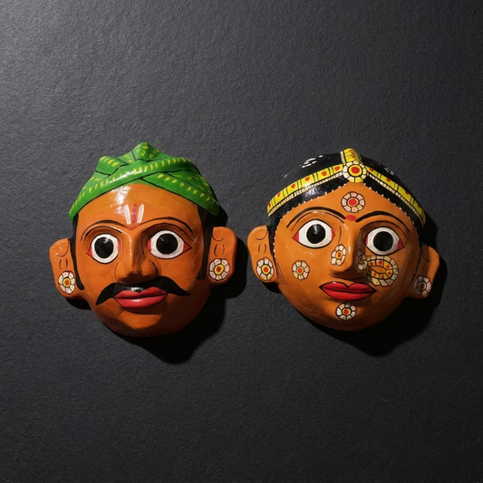 Handpainted Village Couple Masks Cheriyal Folk Decor
