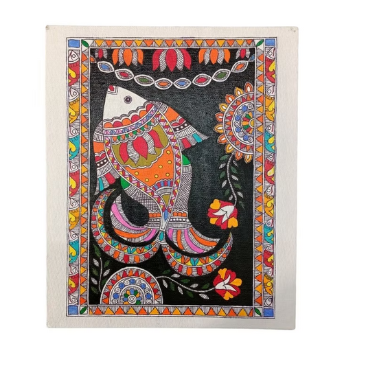 Unframed Madhubani Painting Of Fish | 12 Inch