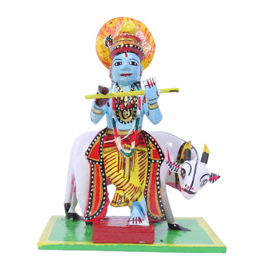 Krishna Vibes Handcrafted Kondapalli Krishna with Cow – 18cm Cute Showpiece
