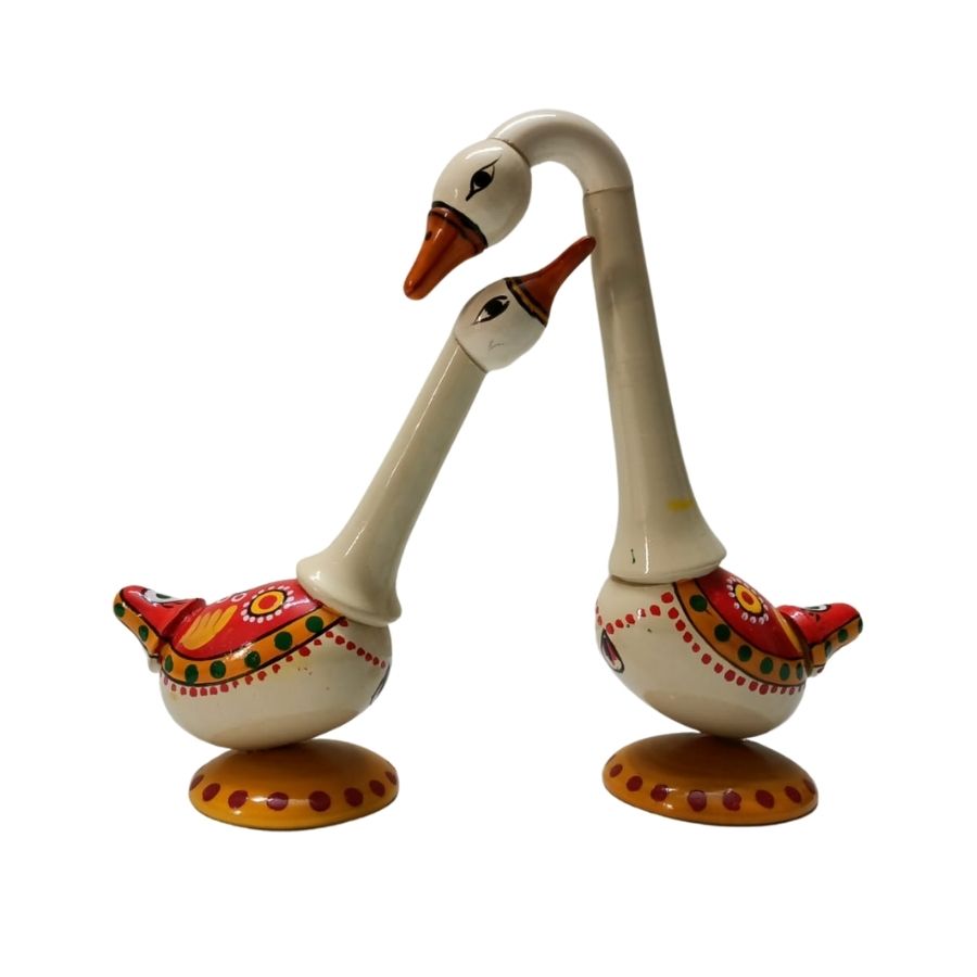 Indiafx Hand Crafted - Etikoppaka Toy - Beautiful Swan Pair For Home Decor