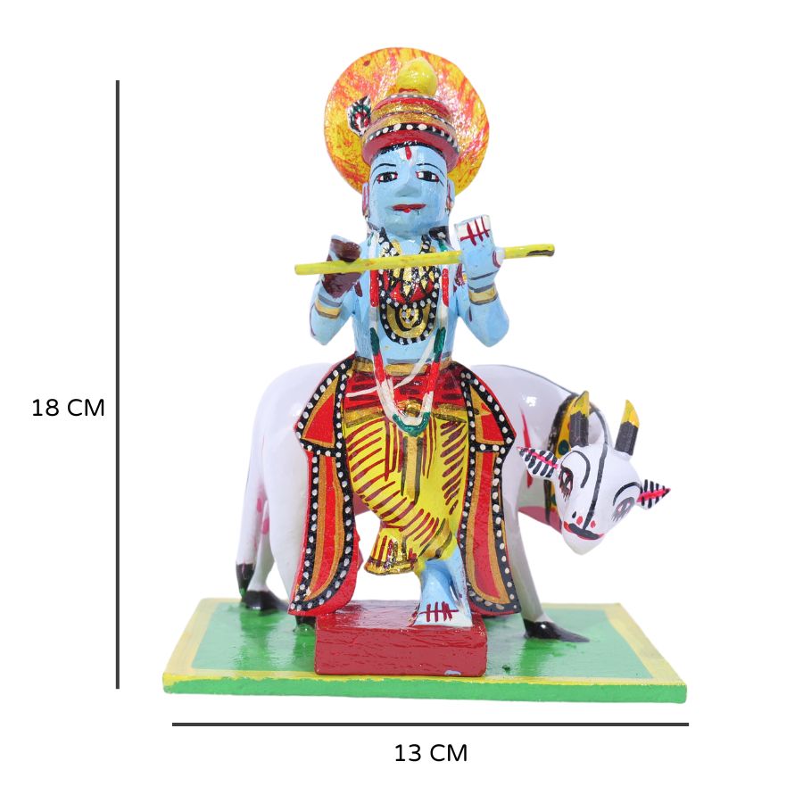 Krishna Vibes Handcrafted Kondapalli Krishna with Cow – 18cm Cute Showpiece