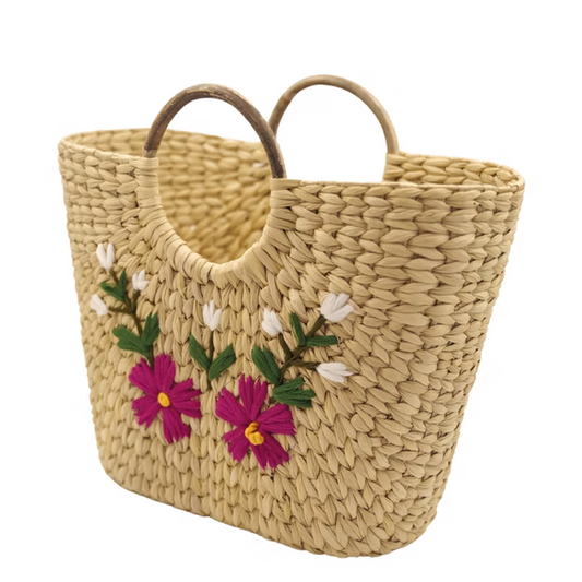 Kouna Grass Basket Handwoven Floral Carry Bag for Everyday Use