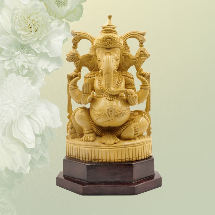 Wooden Lord Ganesha Idol (12 inch) | Decorative Spiritual Statue