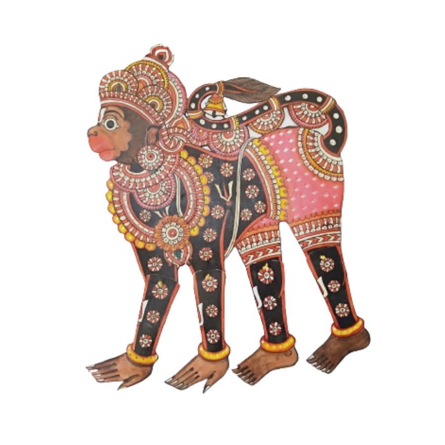 Home Decor - Interior - Hand Painted on Leather - Multicolor Hanuman / 20 Inches