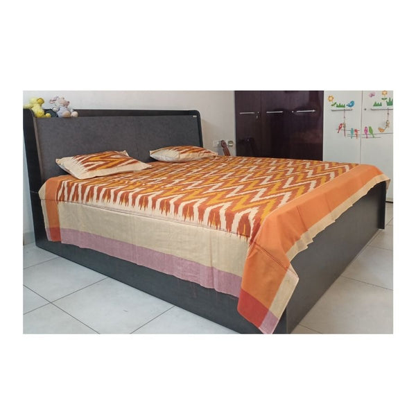Hand Woven Pochampally Ikkat Double Bedsheet With 2 Pillow Covers