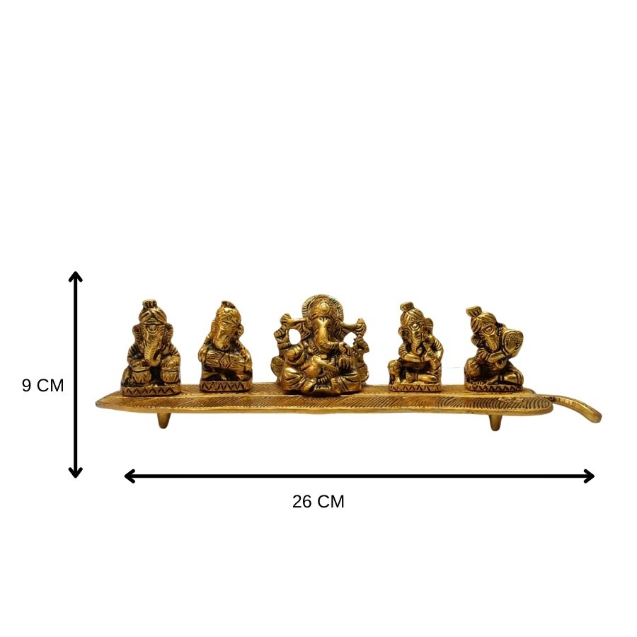 Set Of 5 Ganesha On leaf | Instrumental Playing Ganesha