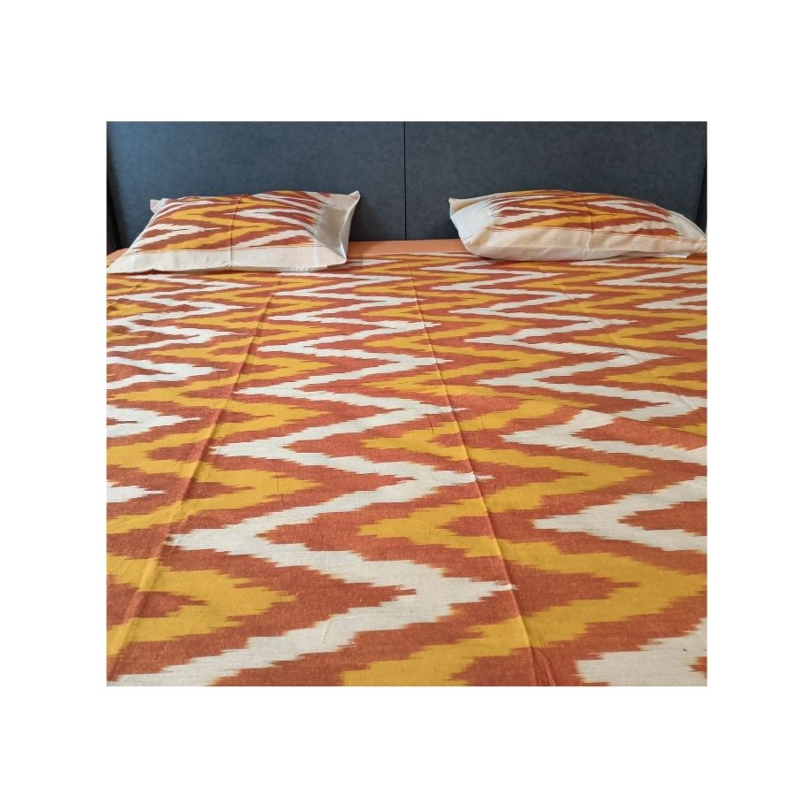Hand Woven Pochampally Ikkat Double Bedsheet With 2 Pillow Covers