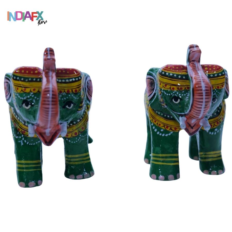 Handcrafted Varanasi Trunk Up Set Elephant Showpiece For Homed decor