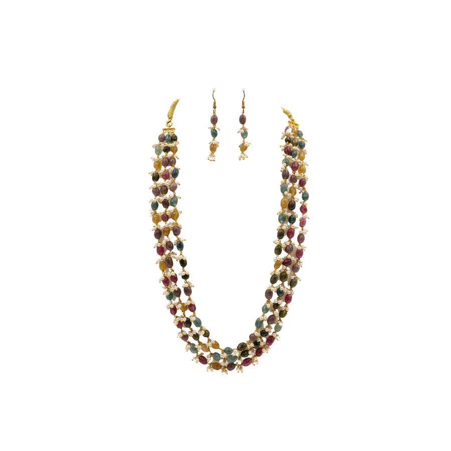 Multicolor Stone Haram Set With Matching Earrings