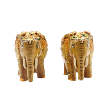 Handcrafted Elephant Pair in White Wood Charming Home Decor