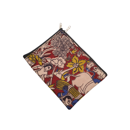 Kalamkari Cotton 2-Zip Wallet – Handmade Dual Pocket Coin & Card Pouch
