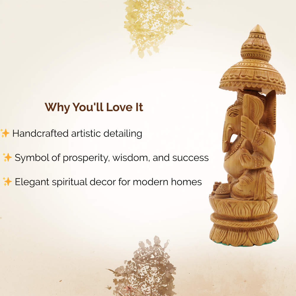 Handcrafted Umbrella Ganesha Idol Artistic Spiritual Decor Piece