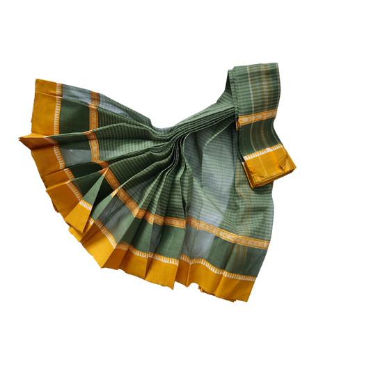 Pure Handloom Cotton Saree Checked Design with Contrast Border