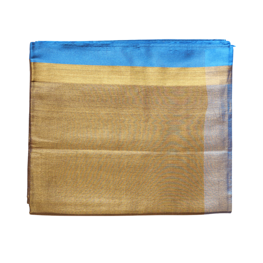 Mangalagiri Tissue Saree ✨💙 Golden Elegance with Rich Contrast Border