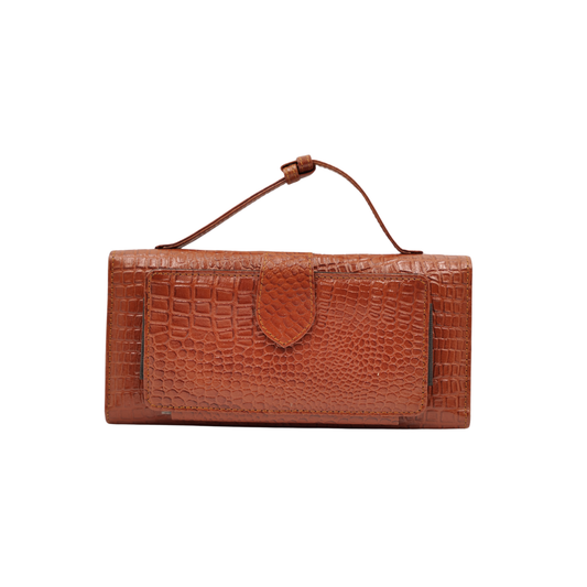 Elegant Leather Handbag for Women 👜🤎 Croc Texture Handle Purse